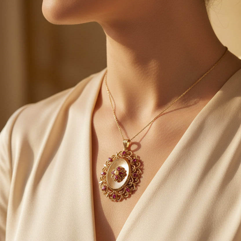 Pendentif Or Jaune - Spinelles et Perle de culture