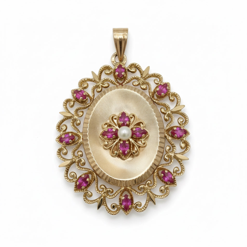 Pendentif Or Jaune - Spinelles et Perle de culture