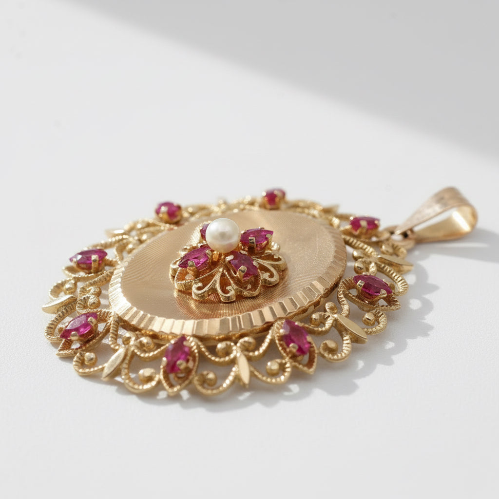 Pendentif Or Jaune - Spinelles et Perle de culture