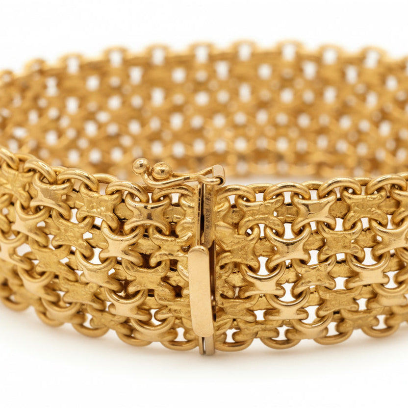 Bracelet Manchette - Or jaune - Maille Paillasson