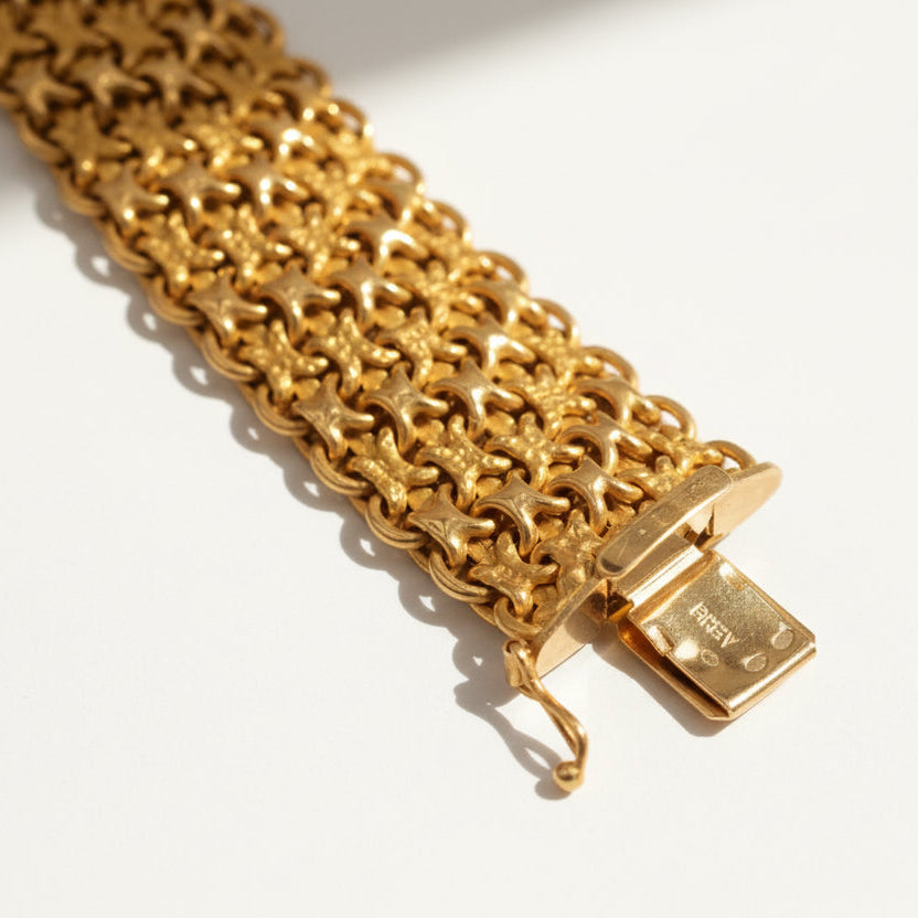 Bracelet Manchette - Or jaune - Maille Paillasson