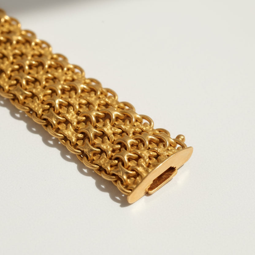 Bracelet Manchette - Or jaune - Maille Paillasson