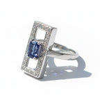 Bague Rectangulaire Or blanc - Saphir 1,07 carats et Diamants