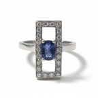 Bague Rectangulaire Or blanc - Saphir 1,07 carats et Diamants
