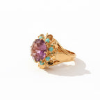 Vintage Yellow Gold Ring - Amethyst and Turquoise
