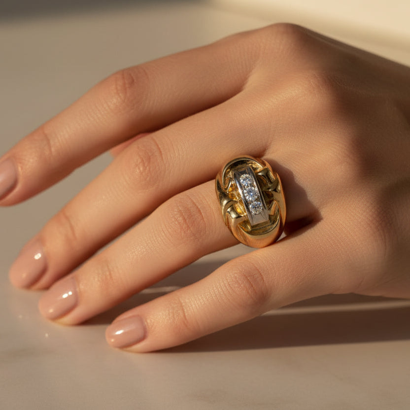 Bague Tank - Or Rose et Diamants