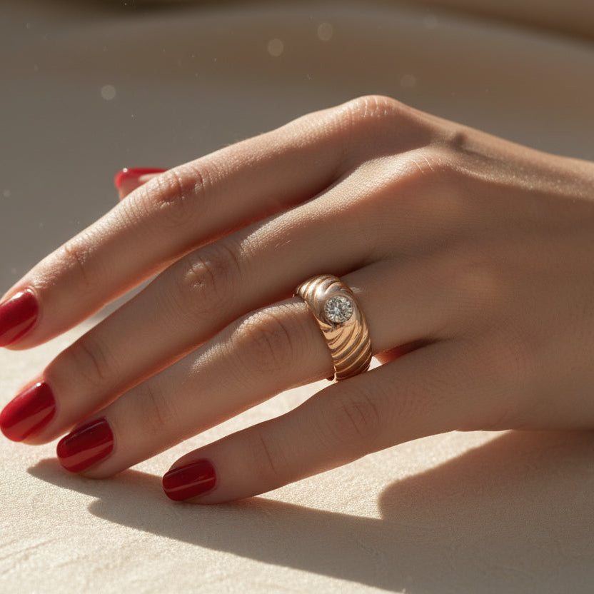 Bague Tourbillon Godronné - Or Rose - Diamant 0,30 ct