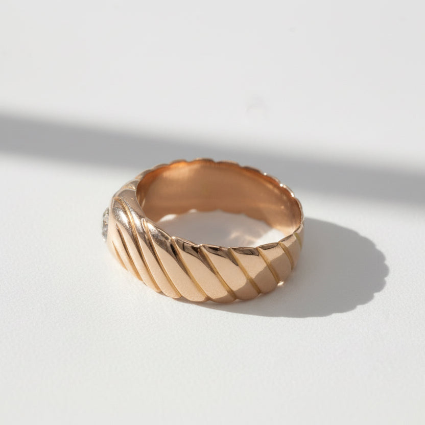 Bague Tourbillon Godronné - Or Rose - Diamant 0,30 ct