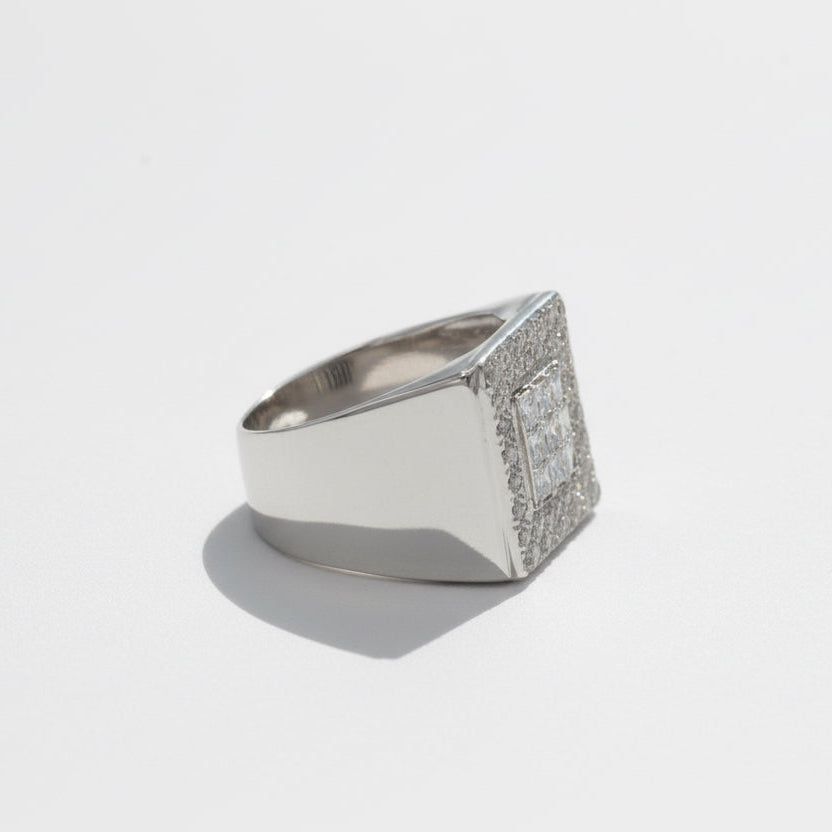 Bague Chevalière - Or Blanc avec pavage diamants