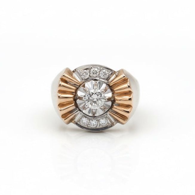 Bague Tank - Or Rose et Platine - Diamants 0,30 ct