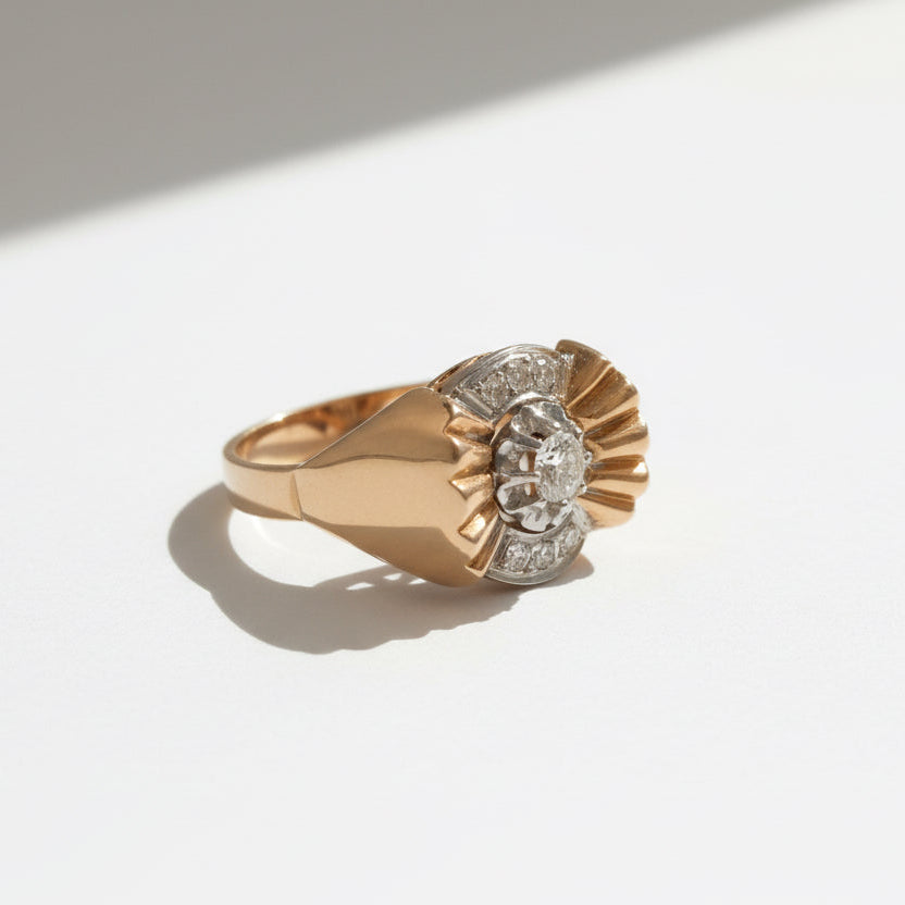 Bague Tank - Or Rose et Platine - Diamants 0,30 ct