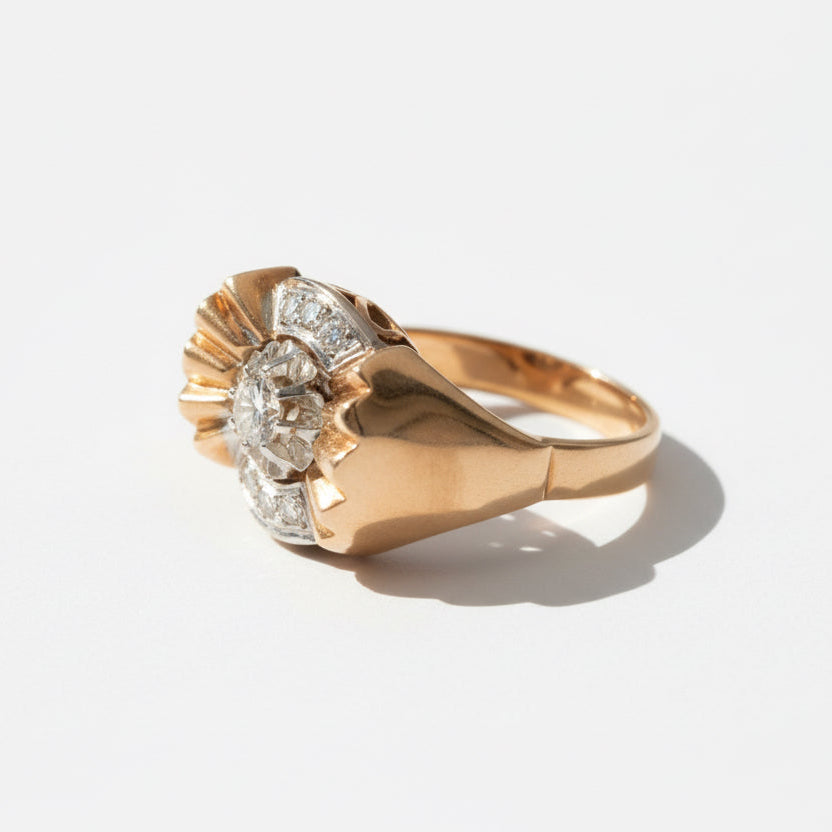 Bague Tank - Or Rose et Platine - Diamants 0,30 ct