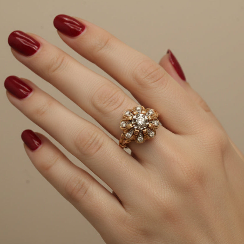 Bague Tank Marguerite - Or rose - Diamants