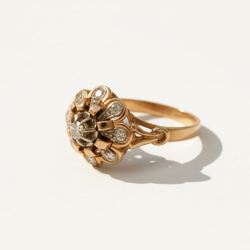 Bague Tank Marguerite - Or rose - Diamants