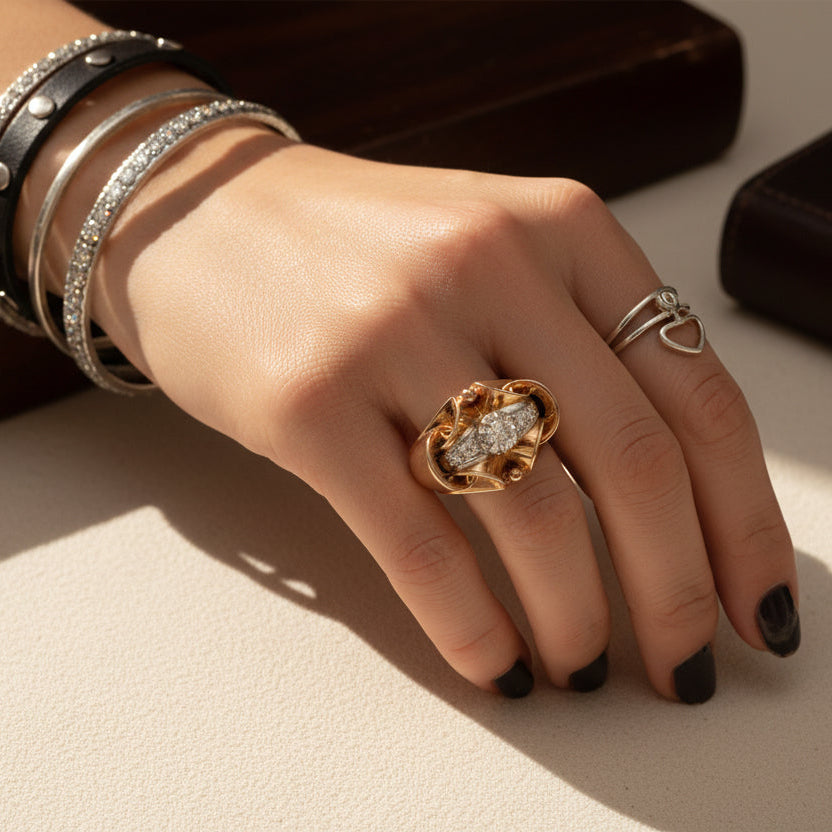 Bague Tank Or rose - Diamants 0,40 ct