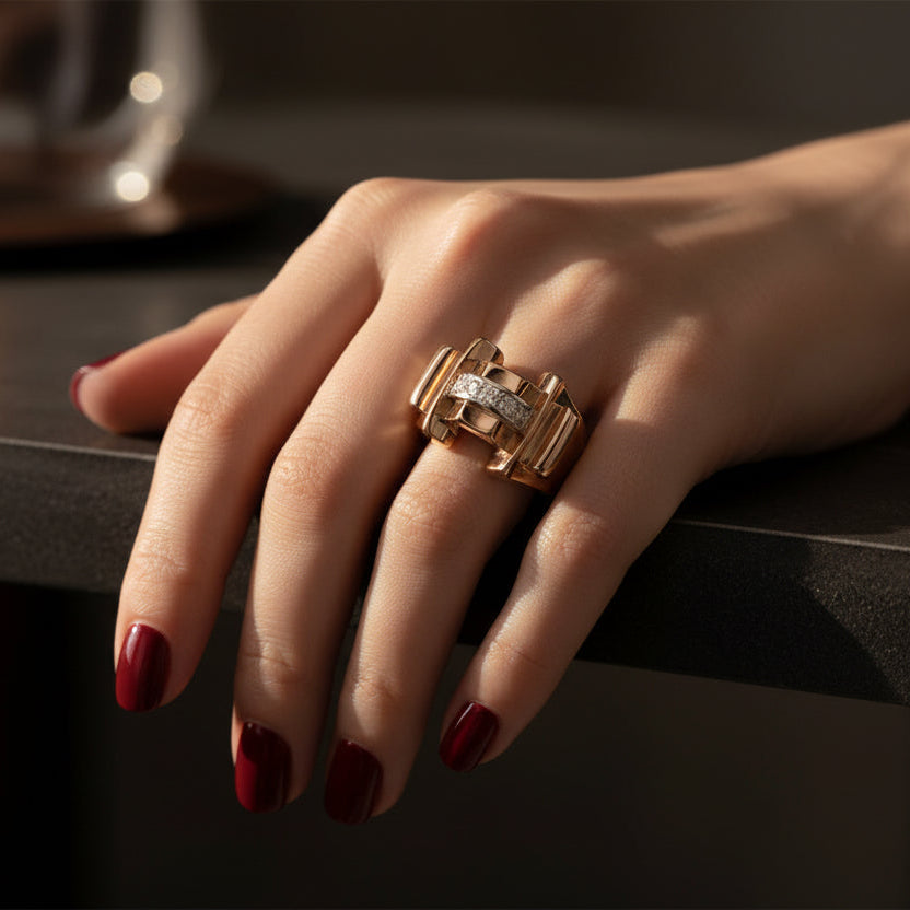 Bague Tank - Or Rose et Diamants