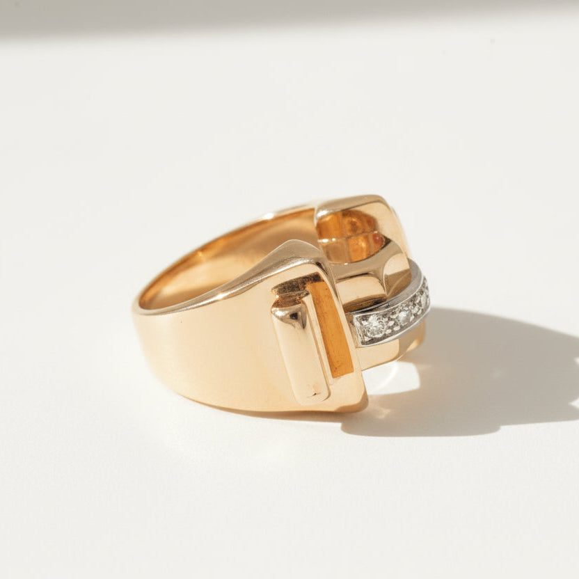 Bague Tank - Or Rose et Diamants