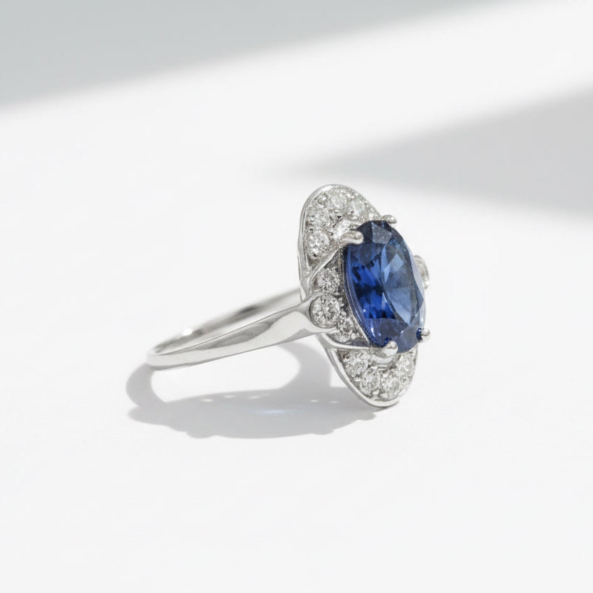 Art déco - Bague Platine - Saphir 2,96 carats