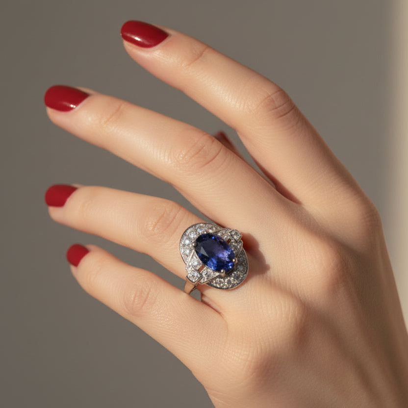 Art déco - Bague Platine - Saphir 2,96 carats