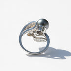 Bague Toi & Moi - Platine - Perles et Diamants