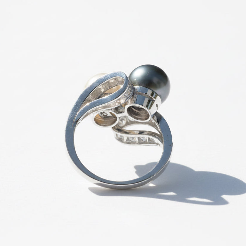 Bague Toi & Moi - Platine - Perles et Diamants