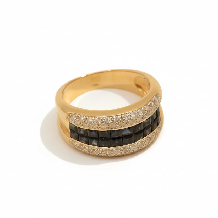 Bague Bandeau Or jaune - Saphirs Calibrés et Diamants