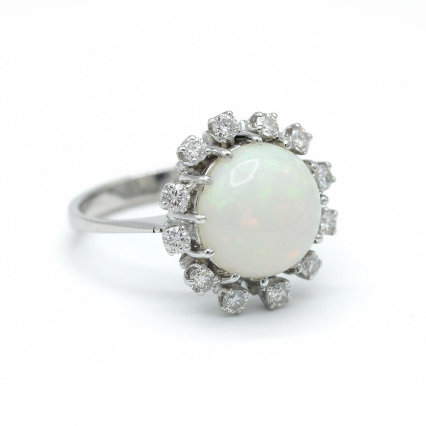 Bague or blanc Opale blanche - Diamants