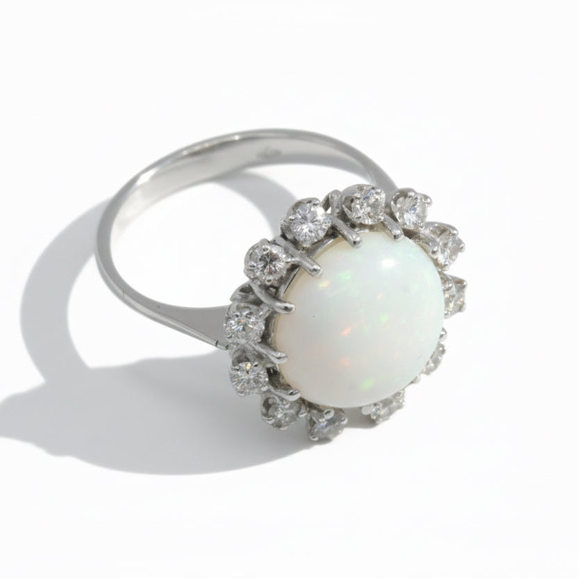 Bague or blanc Opale blanche - Diamants