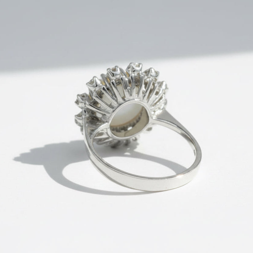 Bague or blanc Opale blanche - Diamants