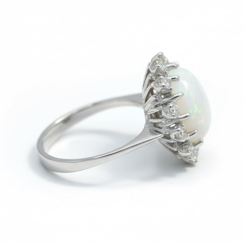 Bague or blanc Opale blanche - Diamants