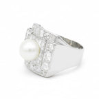 Art Déco - Bague Platine - Perle de Culture et Diamants 1,56 carats