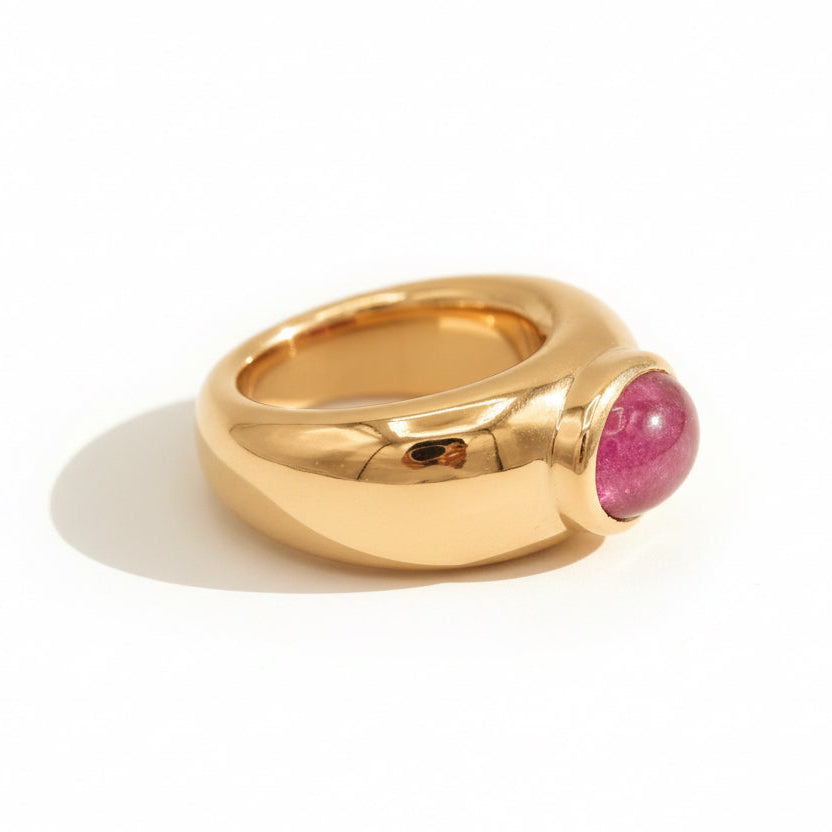 Bague Jonc - Or jaune - Rubis Cabochon