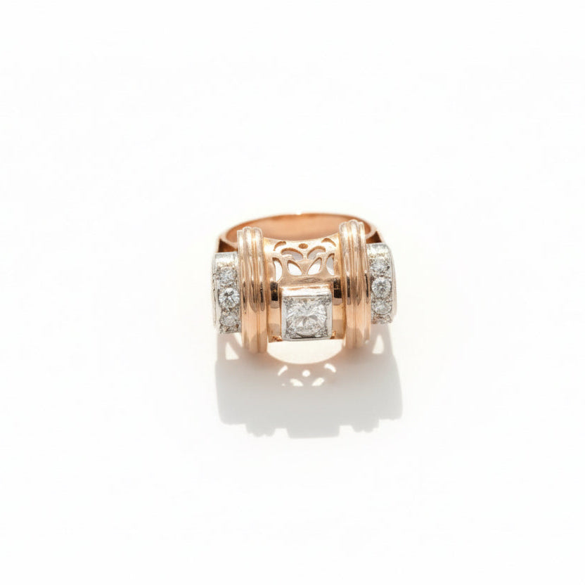 Bague Tank - Or Jaune et Rose - Diamants 0,54 ct