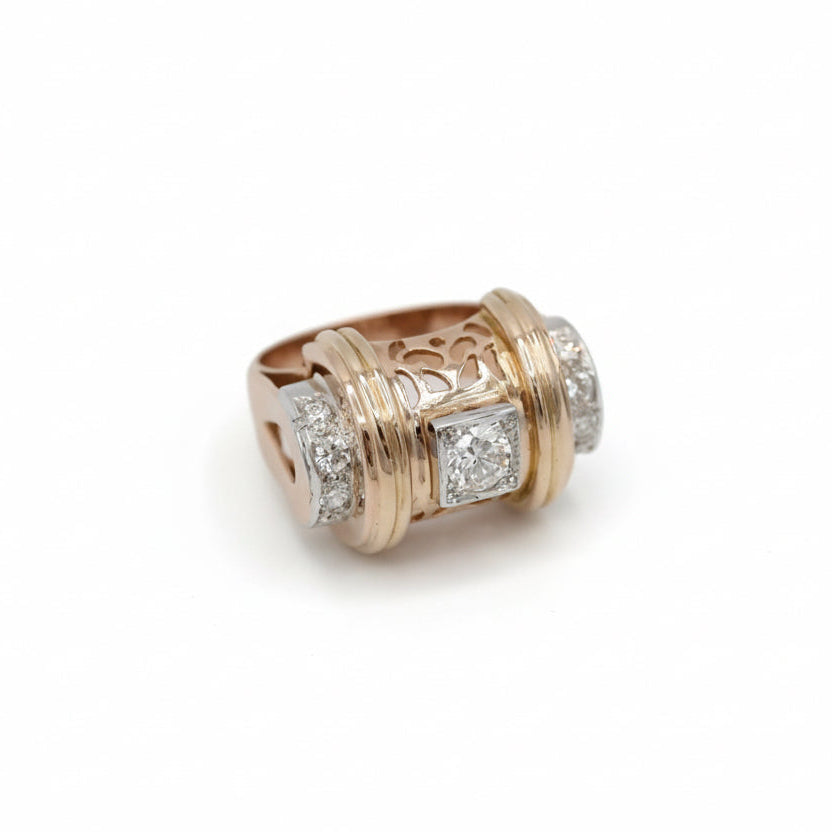 Bague Tank - Or Jaune et Rose - Diamants 0,54 ct