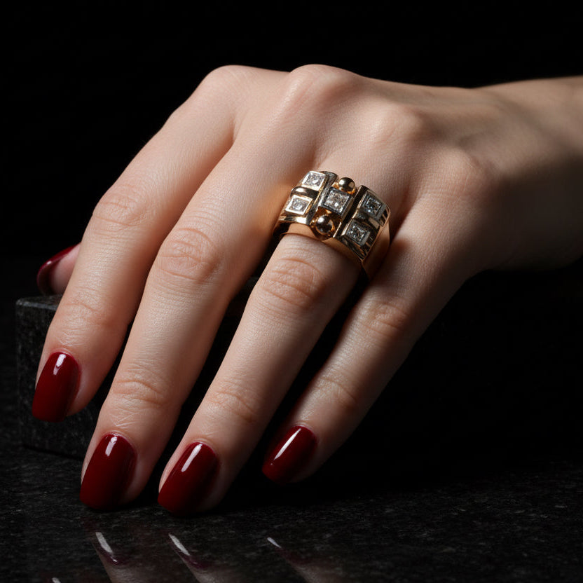 Bague Tank - Or Rose et Diamants