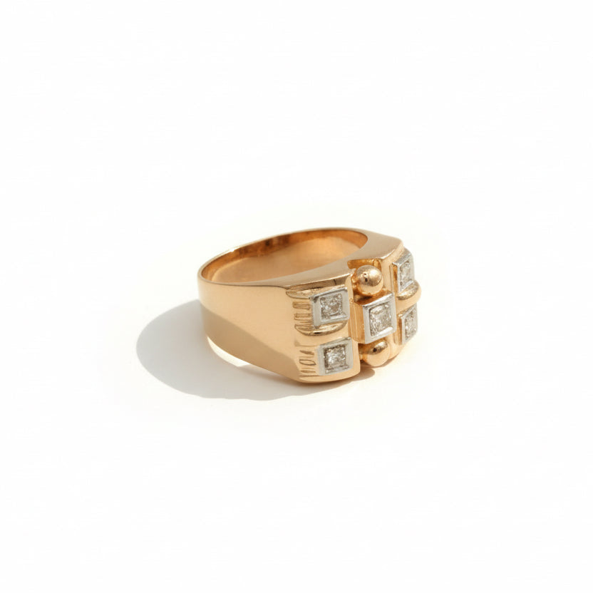 Bague Tank - Or Rose et Diamants