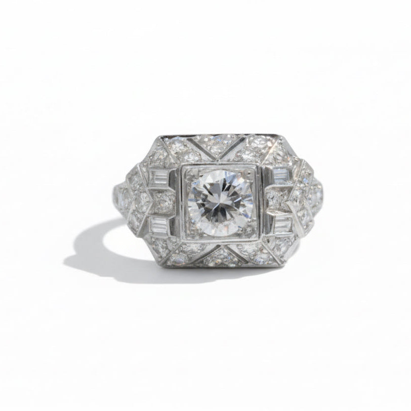 Art déco - Bague Platine - Diamants 1,45 carats