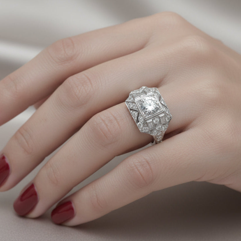 Art déco - Bague Platine - Diamants 1,45 carats