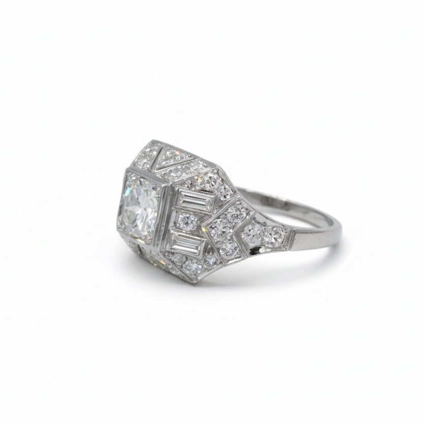 Art déco - Bague Platine - Diamants 1,45 carats