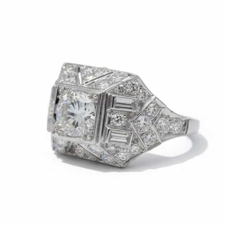 Art déco - Bague Platine - Diamants 1,45 carats