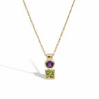 Collier Pendentif - Or Jaune - Améthyste et Péridot