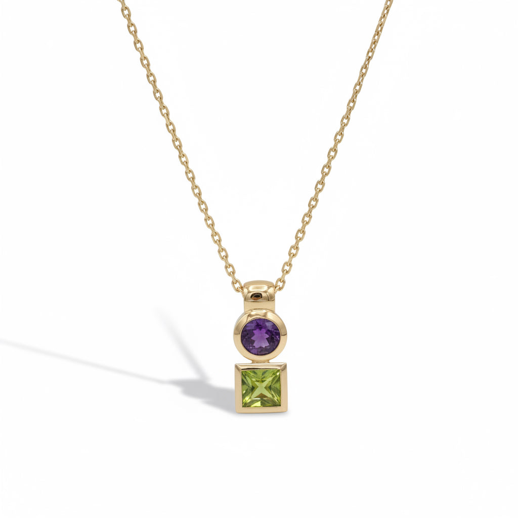 Collier Pendentif - Or Jaune - Améthyste et Péridot