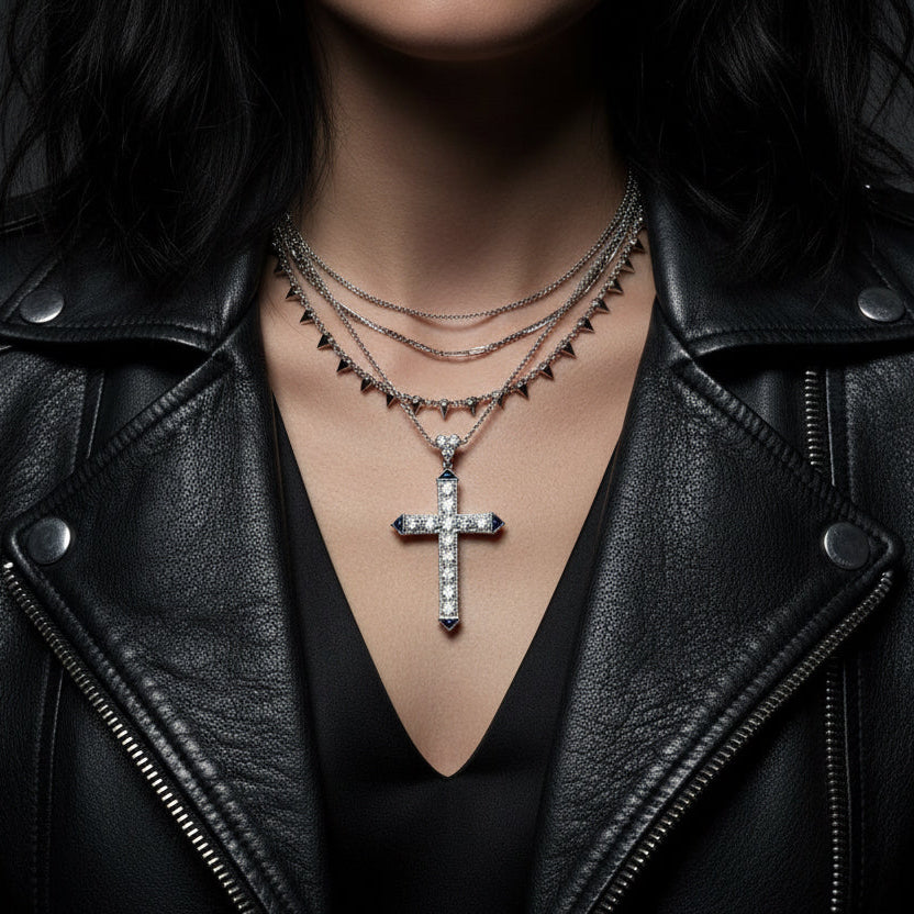 Art Déco - Pendentif Croix - Platine et Diamants