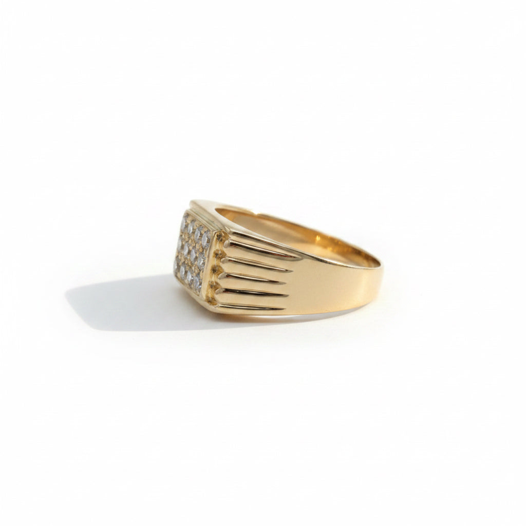 Bague chevalière - Or jaune et Diamants