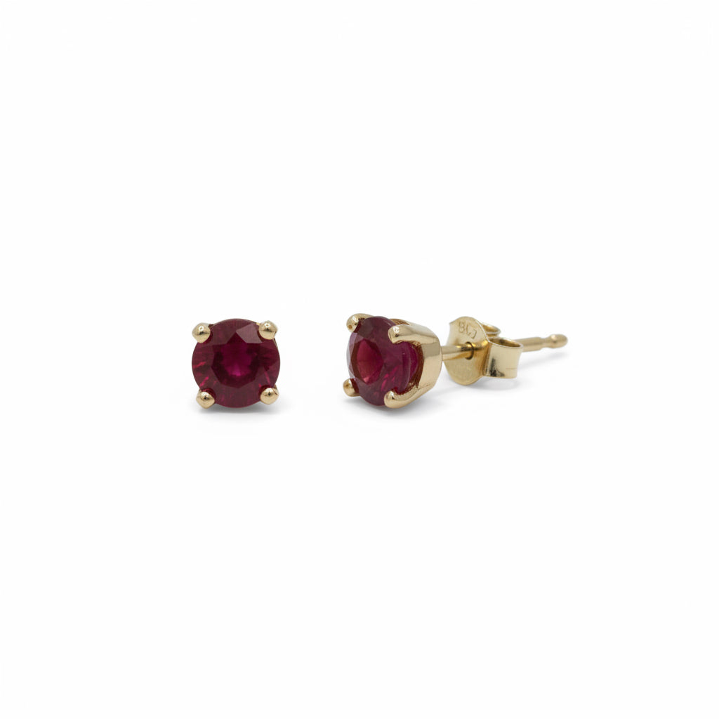Boucles Oreilles Puces - Or jaune et Rubis