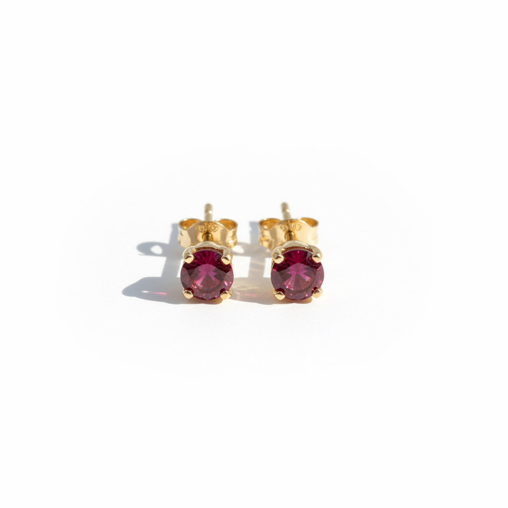 Boucles Oreilles Puces - Or jaune et Rubis