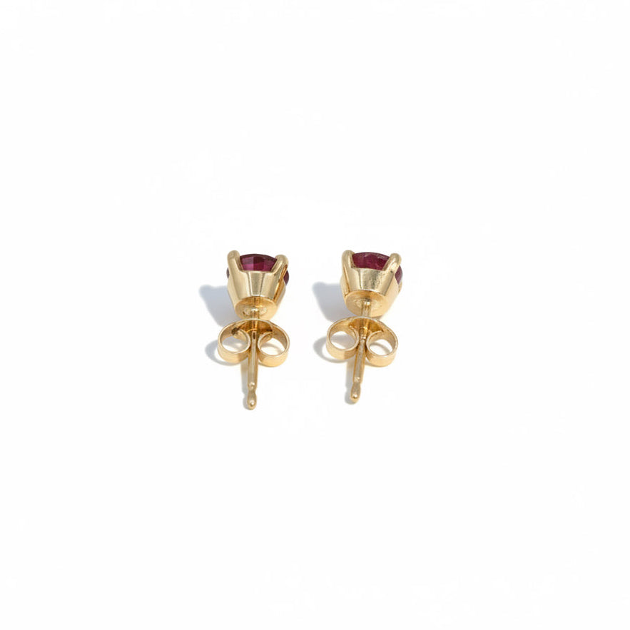 Boucles Oreilles Puces - Or jaune et Rubis