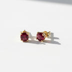 Boucles Oreilles Puces - Or jaune et Rubis