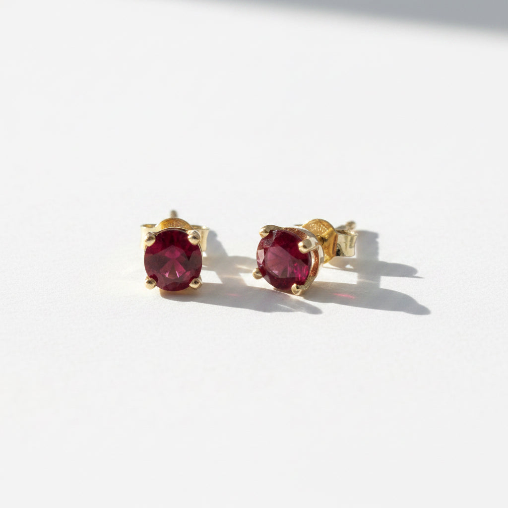 Boucles Oreilles Puces - Or jaune et Rubis