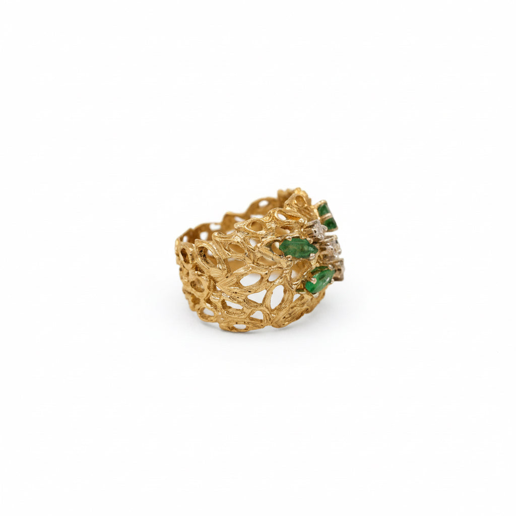 Bague - Or jaune - Émeraudes et Diamants